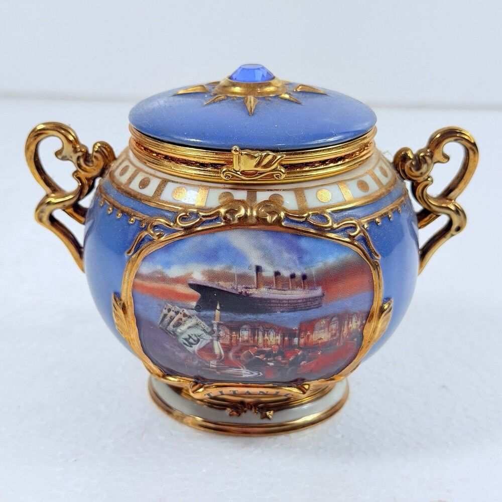 Vintage Ardleigh Elliott Titanic The Smoking Room Musical Porcelain Trinket Box